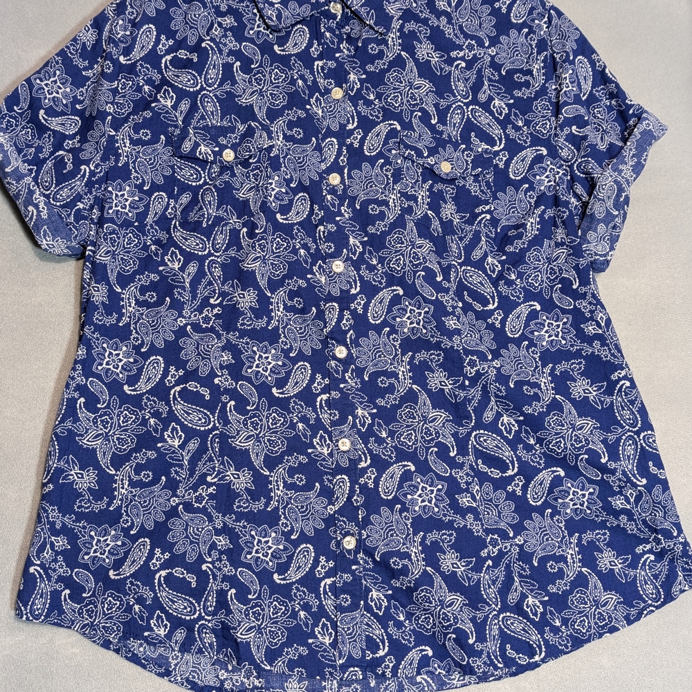 Faded Glory Navy Blue Paisley Button Down Shirt